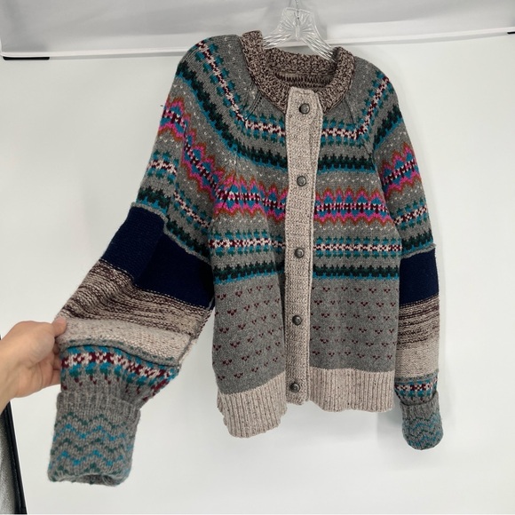 Free People Bright at Home Rainbow Knit Winter Wool Blend Cardigan Sweater Small - Picture 3 of 7